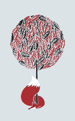 Cherry Tree Fox White Modern Wood Framed Art Print with Double Matting by Farkas, Robert