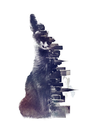 Fox From The City White Modern Wood Framed Art Print with Double Matting by Farkas, Robert