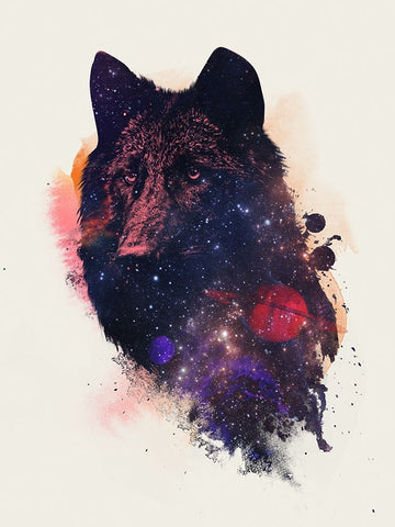 Universal Wolf Black Modern Wood Framed Art Print by Farkas, Robert