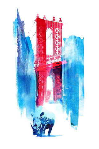 Manhattan Bridge White Modern Wood Framed Art Print with Double Matting by Farkas, Robert