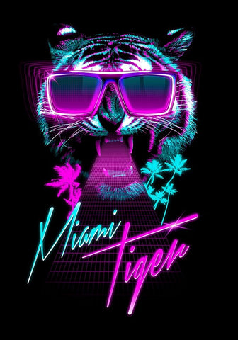 Miami Tiger Black Modern Wood Framed Art Print by Farkas, Robert