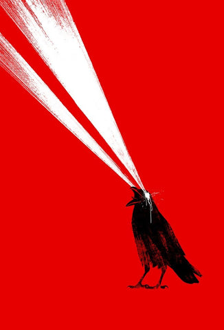 Laser Crow White Modern Wood Framed Art Print with Double Matting by Farkas, Robert