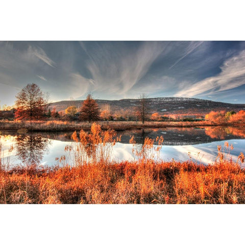 Autumn Pond And Cliffs Black Modern Wood Framed Art Print by Goldwitz, Robert