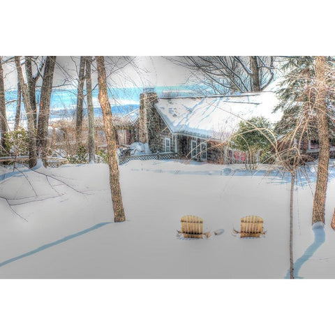 Winter Adirondak Chairs Black Modern Wood Framed Art Print with Double Matting by Goldwitz, Robert