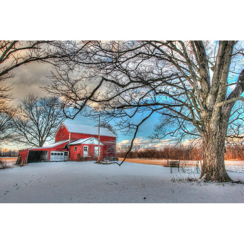 Winter Barn White Modern Wood Framed Art Print by Goldwitz, Robert