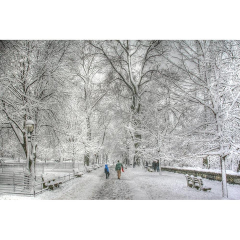Riverside Park snow walk Black Modern Wood Framed Art Print by Goldwitz, Robert