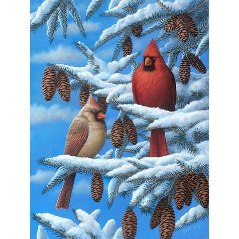 Cardinals White Modern Wood Framed Art Print by Wavra, Robert