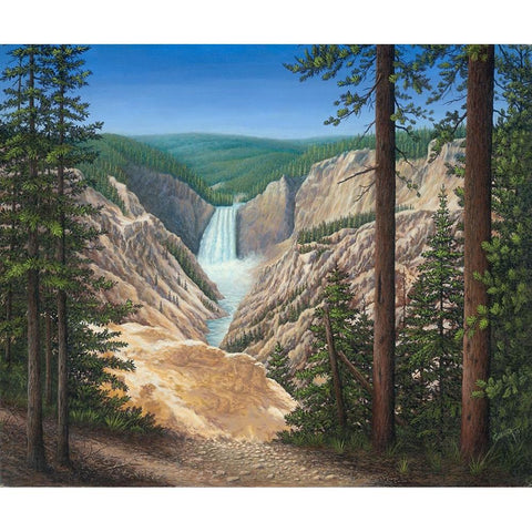 Lower Falls - Yellowstone Gold Ornate Wood Framed Art Print with Double Matting by Wavra, Robert