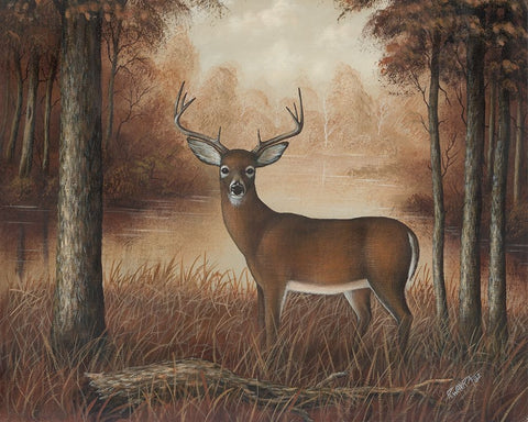 Autumn Buck White Modern Wood Framed Art Print with Double Matting by Wavra, Robert
