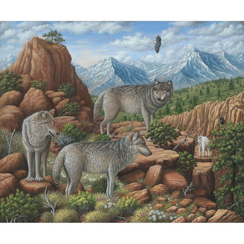Scouting the Horizon - Grey Wolves Black Modern Wood Framed Art Print with Double Matting by Wavra, Robert