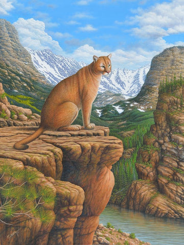 Cougar Black Ornate Wood Framed Art Print with Double Matting by Wavra, Robert