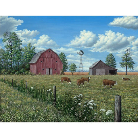 Grazing Cattle Black Modern Wood Framed Art Print with Double Matting by Wavra, Robert