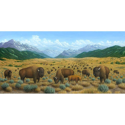 The Bison Trail Gold Ornate Wood Framed Art Print with Double Matting by Wavra, Robert