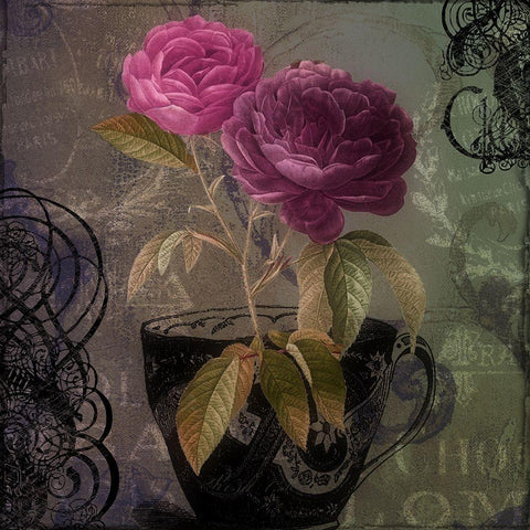 Tea and Roses I Gold Ornate Wood Framed Art Print with Double Matting by Sasha