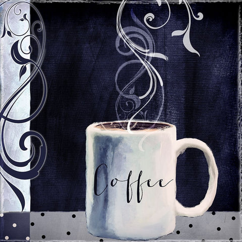 Cafe Blue I White Modern Wood Framed Art Print with Double Matting by Sasha