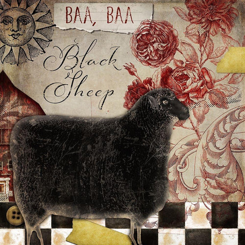 Baa Baa Black Sheep Gold Ornate Wood Framed Art Print with Double Matting by Sasha