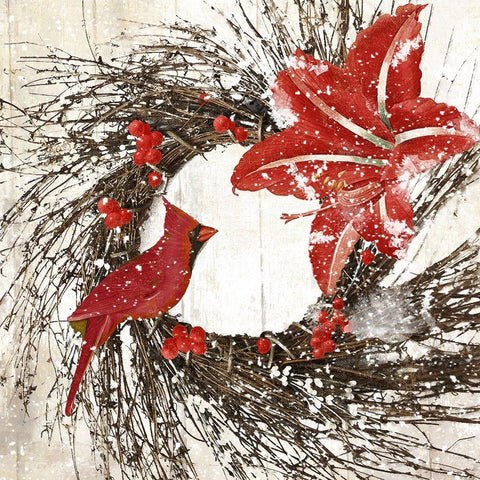 Cardinal Christmas I White Modern Wood Framed Art Print by Sasha