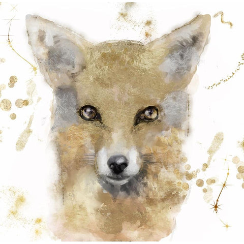 Golden Forest - Fox White Modern Wood Framed Art Print by Sasha