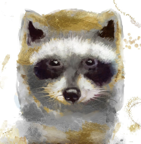 Golden Forest - Raccoon White Modern Wood Framed Art Print with Double Matting by Sasha