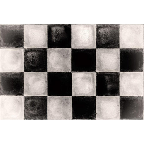 Floor Mat Checkerboard Tile Black Modern Wood Framed Art Print with Double Matting by Sasha