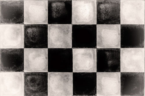 Floor Mat Checkerboard Tile Black Ornate Wood Framed Art Print with Double Matting by Sasha