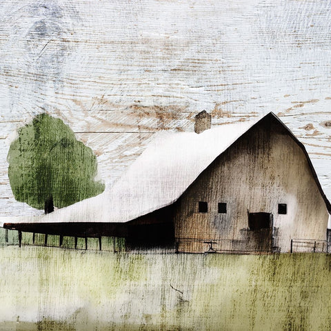 The White Barn II White Modern Wood Framed Art Print with Double Matting by Sasha