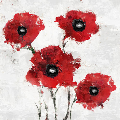 Poppies Impasto White Modern Wood Framed Art Print with Double Matting by Sasha