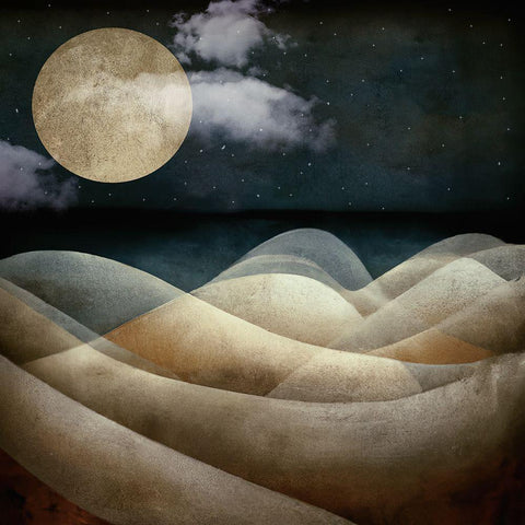 The Moon the Sea Black Modern Wood Framed Art Print with Double Matting by Sasha