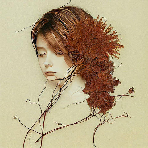 Tree Girl Gold Ornate Wood Framed Art Print with Double Matting by Sasha