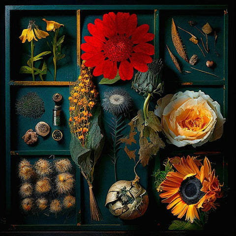 Dried Flowers I Black Modern Wood Framed Art Print by Sasha