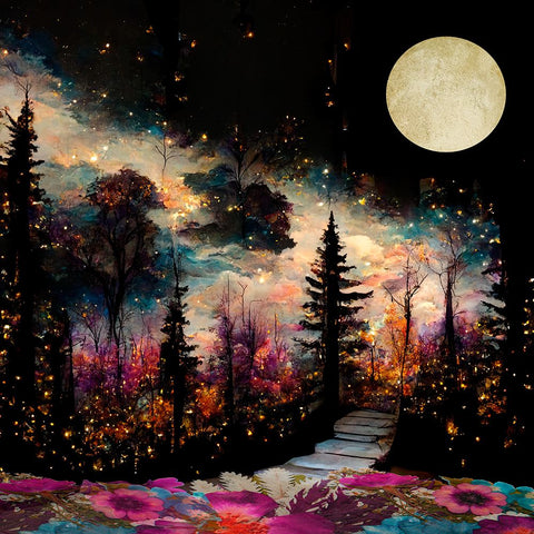 Fairy Forest I Black Ornate Wood Framed Art Print with Double Matting by Sasha