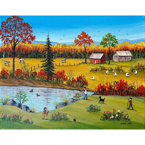 Autumn by the Brook White Modern Wood Framed Art Print by Mark, Sharon