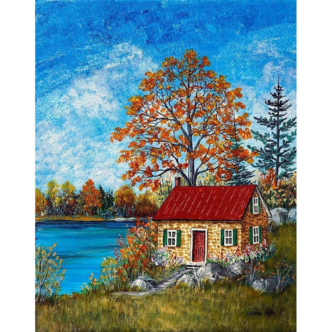 Autumn Cottage White Modern Wood Framed Art Print by Mark, Sharon