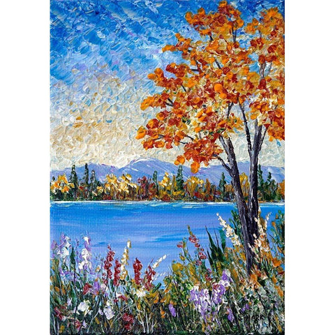 Autumn Lake White Modern Wood Framed Art Print by Mark, Sharon