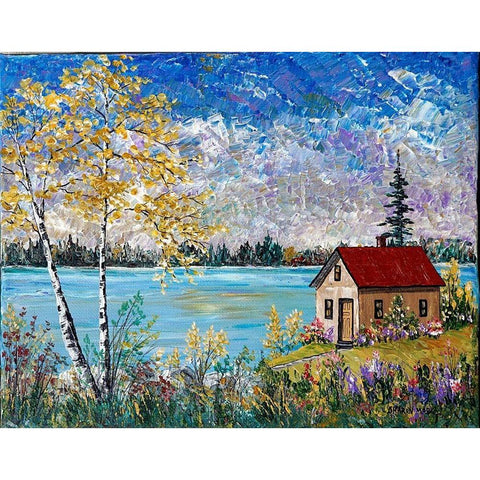Birches on the Lake Gold Ornate Wood Framed Art Print with Double Matting by Mark, Sharon