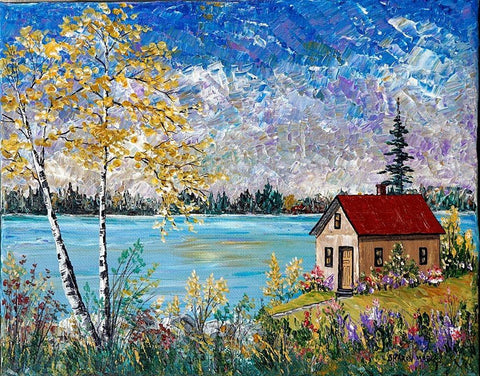 Birches on the Lake White Modern Wood Framed Art Print with Double Matting by Mark, Sharon