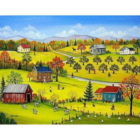 Farm Kids in the Fall White Modern Wood Framed Art Print by Mark, Sharon