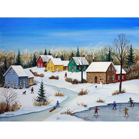 Five Houses in Winter White Modern Wood Framed Art Print by Mark, Sharon