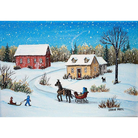 Horse and Sleigh White Modern Wood Framed Art Print by Mark, Sharon