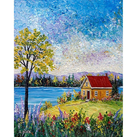 Lake Flowers Black Modern Wood Framed Art Print by Mark, Sharon