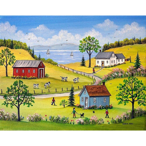 Lakeside Black Modern Wood Framed Art Print with Double Matting by Mark, Sharon