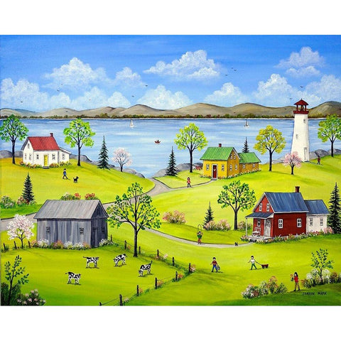 Life by the Lake White Modern Wood Framed Art Print by Mark, Sharon