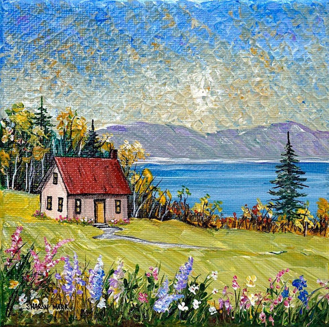 Little House by the Water White Modern Wood Framed Art Print with Double Matting by Mark, Sharon