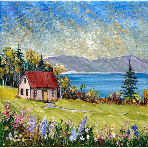 Little House by the Water Black Modern Wood Framed Art Print by Mark, Sharon