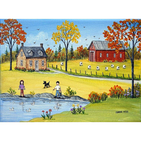 Sheep and Ducks Gold Ornate Wood Framed Art Print with Double Matting by Mark, Sharon