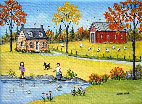 Sheep and Ducks White Modern Wood Framed Art Print with Double Matting by Mark, Sharon