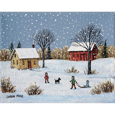 Snow Day Black Modern Wood Framed Art Print with Double Matting by Mark, Sharon