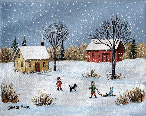 Snow Day Black Ornate Wood Framed Art Print with Double Matting by Mark, Sharon