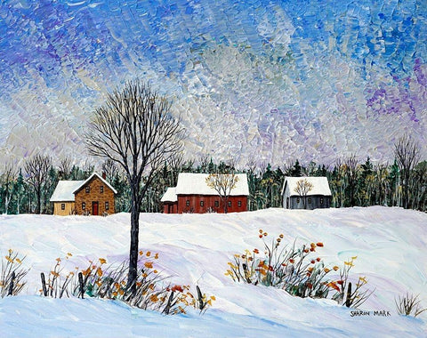 Snow Field Black Ornate Wood Framed Art Print with Double Matting by Mark, Sharon