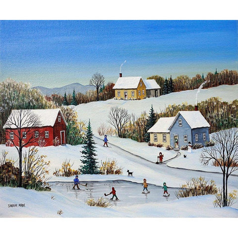 Some Winter Fun White Modern Wood Framed Art Print by Mark, Sharon